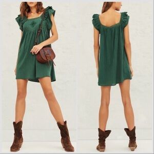 BA&SH Army Green Uriel Cotton Pintucked cotton-jacquard mini dress Sz M